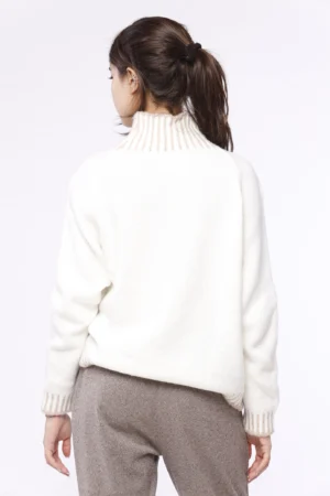 MAGLIA caldo inverno a collo alto con orli a costine bicolore