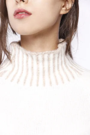 MAGLIA caldo inverno a collo alto con orli a costine bicolore