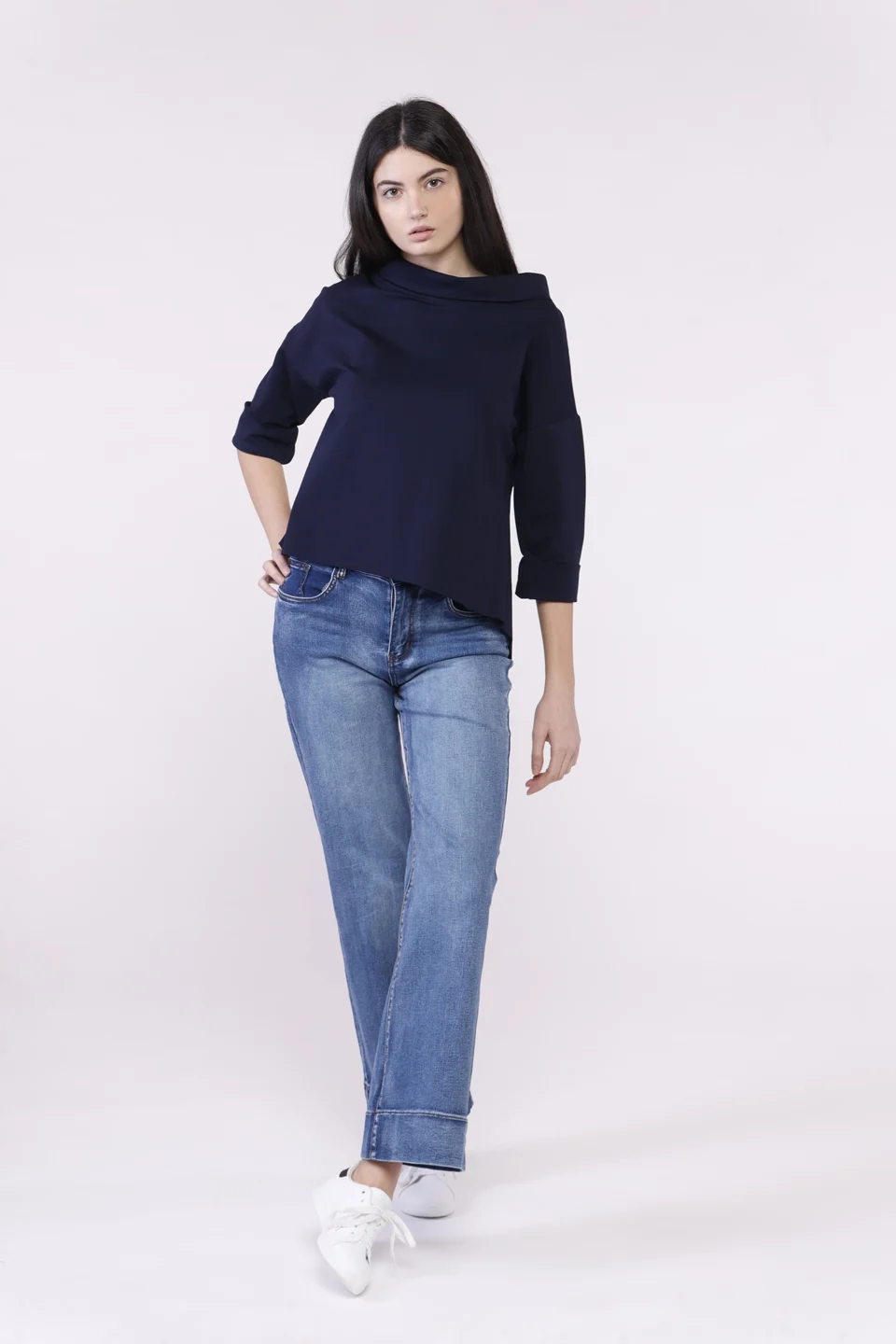 JEANS in denim wide leg e bordo alto alla caviglia ONEWORLD HYBRID