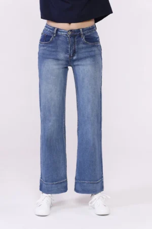 JEANS in denim wide leg e bordo alto alla caviglia