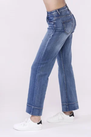 JEANS in denim wide leg e bordo alto alla caviglia