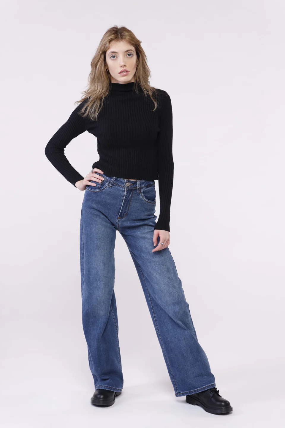 JEANS in denim wide leg con comode tasche laterali ONEWORLD HYBRID