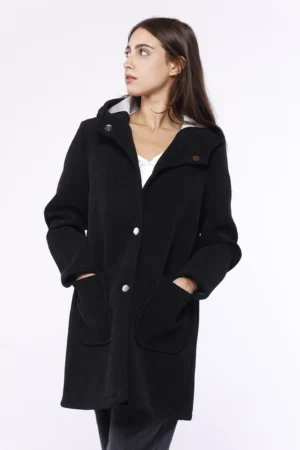 CAPPOTTO softshell lungo con cappuccio e tasche applicate