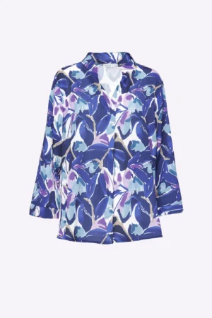BLUSA fantasia di fiori con colletto alla coreana aperto a V e manica a kimono