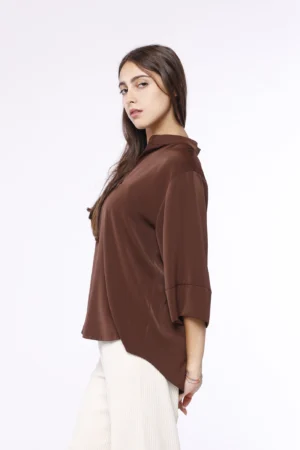 BLUSA ampia con maniche a kimono e colletto alla coreana aperto sul davanti