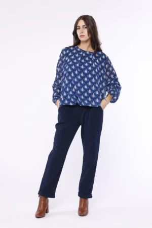 BLUSA stampa fantasia di fiori con scollo a giro e orli a sbuffo ONEWORLD HYBRID