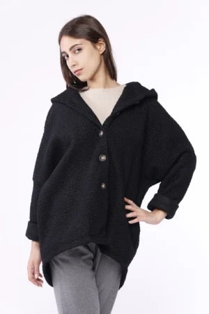CAPPOTTO Teddy con cappuccio e chiusura a bottoni larghi