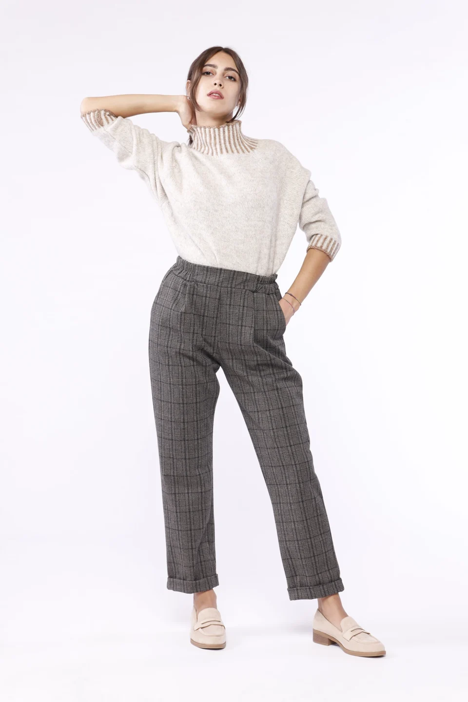 PANTALONE classico con risvolti alle caviglie trama scozia e comodo elastico di chiusura ONEWORLD HYBRID