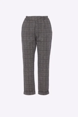 PANTALONE classico con risvolti alle caviglie trama scozia e comodo elastico di chiusura