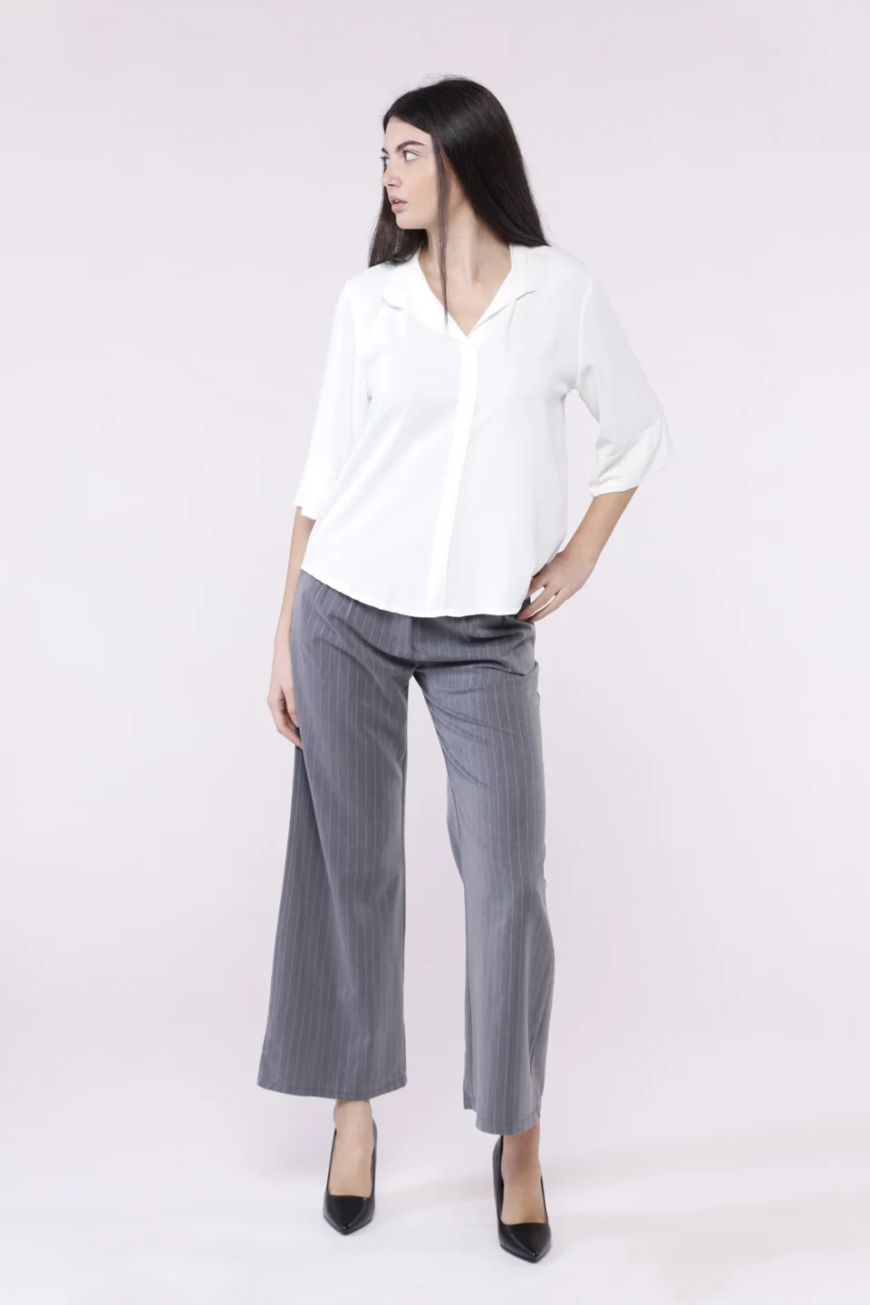 BLUSA business woman con manica a tre quarti e colletto alla coreana aperto sul davanti ONEWORLD HYBRID