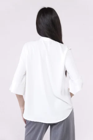 BLUSA business woman con manica a tre quarti e colletto alla coreana aperto sul davanti