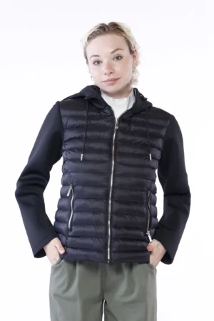 GIACCA piumino autunnale corto con maniche e cappuccio in softshell