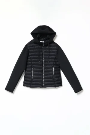 GIACCA piumino autunnale corto con maniche e cappuccio in softshell