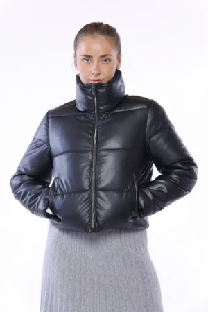 GIUBBOTTO piumino corto trapuntato lucido con chiusura a zip