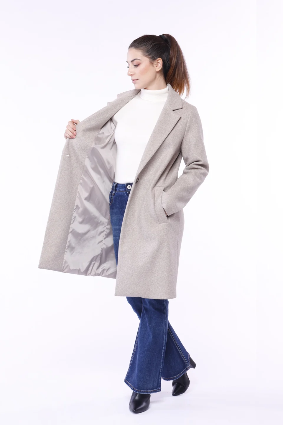 CAPPOTTO lungo con collo reverse e tasche verticali ONEWORLD HYBRID