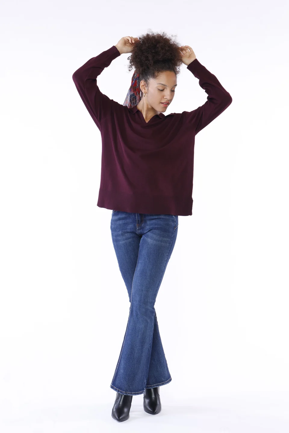 MAGLIA casual con orli a costine e colletto alla francese tagliato a V ONEWORLD HYBRID