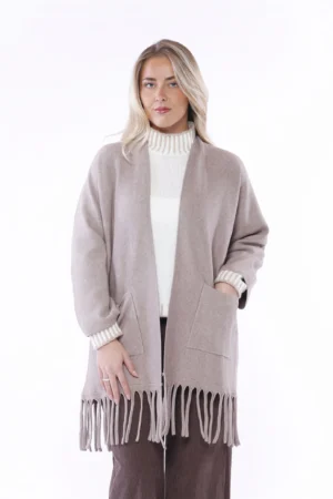 CARDIGAN lungo con frange aperto sul davanti