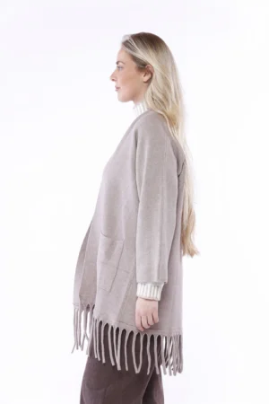 CARDIGAN lungo con frange aperto sul davanti