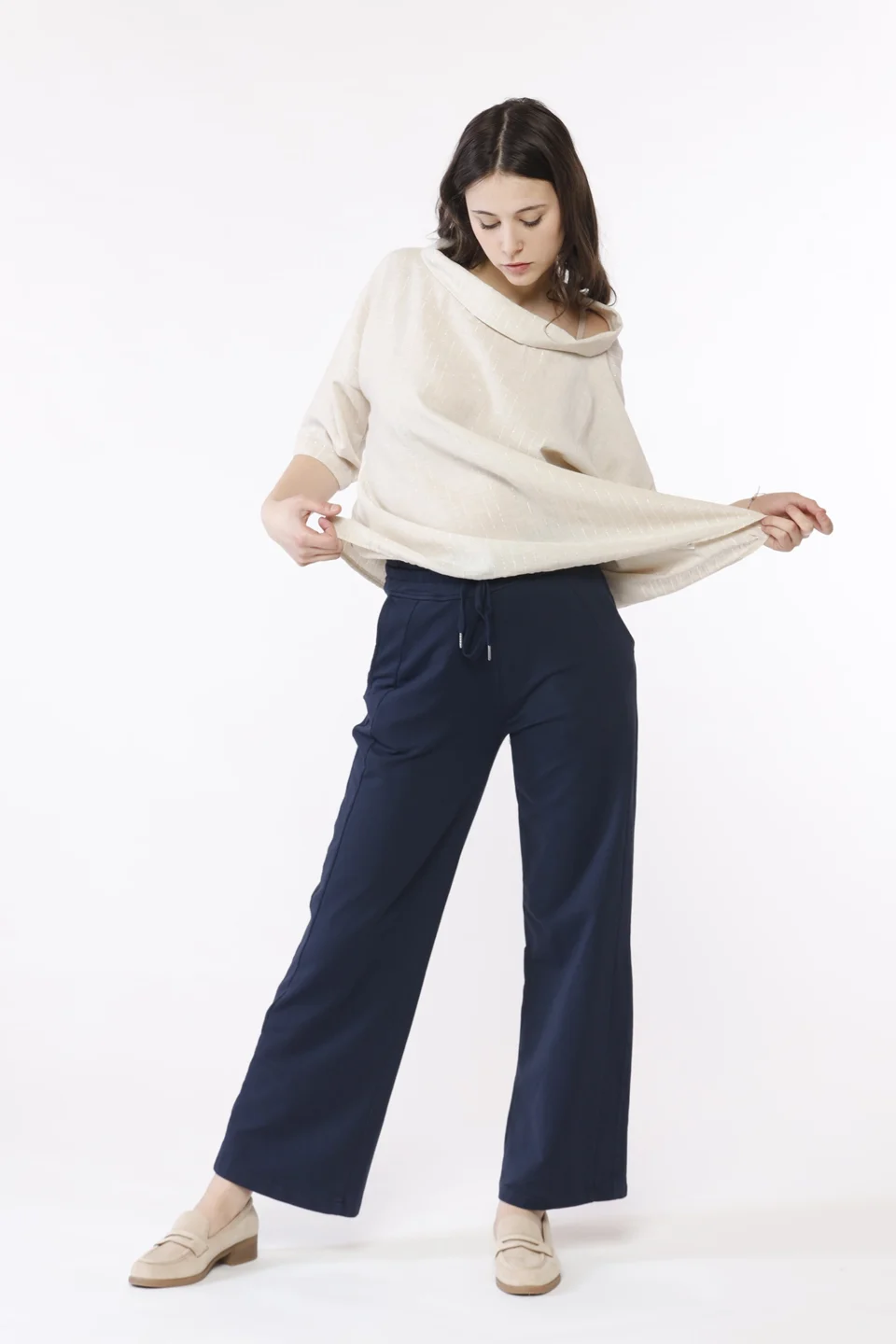 PANTALONE wide leg felpato in morbido cotone con laccetto elastico di chiusura in vita ONEWORLD HYBRID