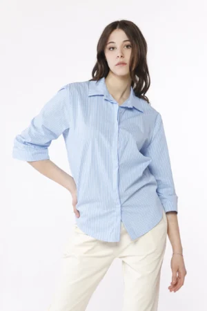 CAMICIA business woman a righe con fondo arrotondato e colletto alla francese