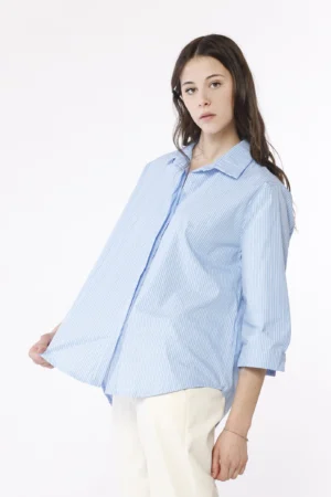 CAMICIA business woman a righe con fondo arrotondato e colletto alla francese