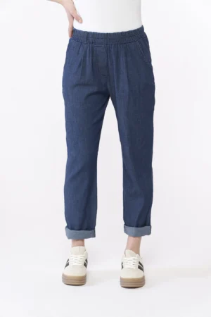 PANTALONE Denim con risvolto alle caviglie e elastco arricciato in vita