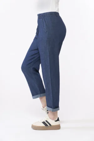 PANTALONE Denim con risvolto alle caviglie e elastco arricciato in vita