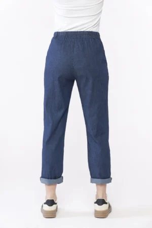 PANTALONE Denim con risvolto alle caviglie e elastco arricciato in vita