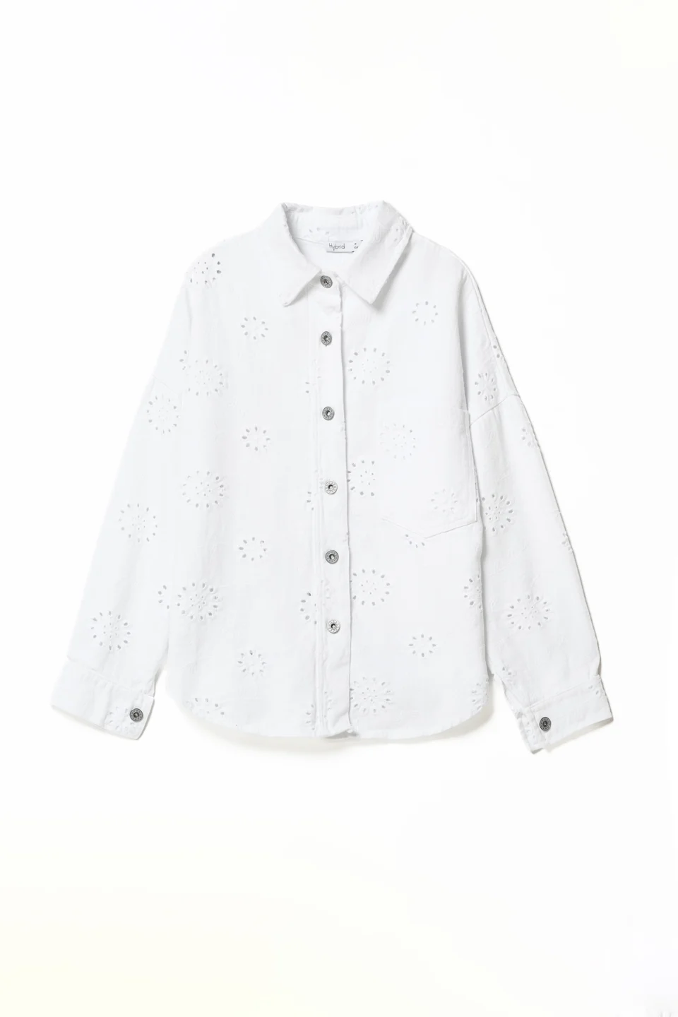 CAMICIA sangallo con bottoncini metallizzati e comoda tasca sul petto