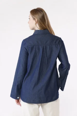 CAMICIA denim con bottoncini bianchi e fondo arrotondato