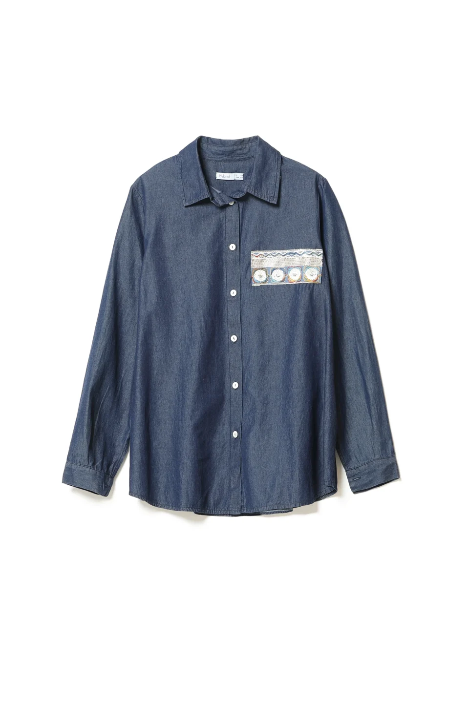 CAMICIA denim con bottoncini bianchi e fondo arrotondato