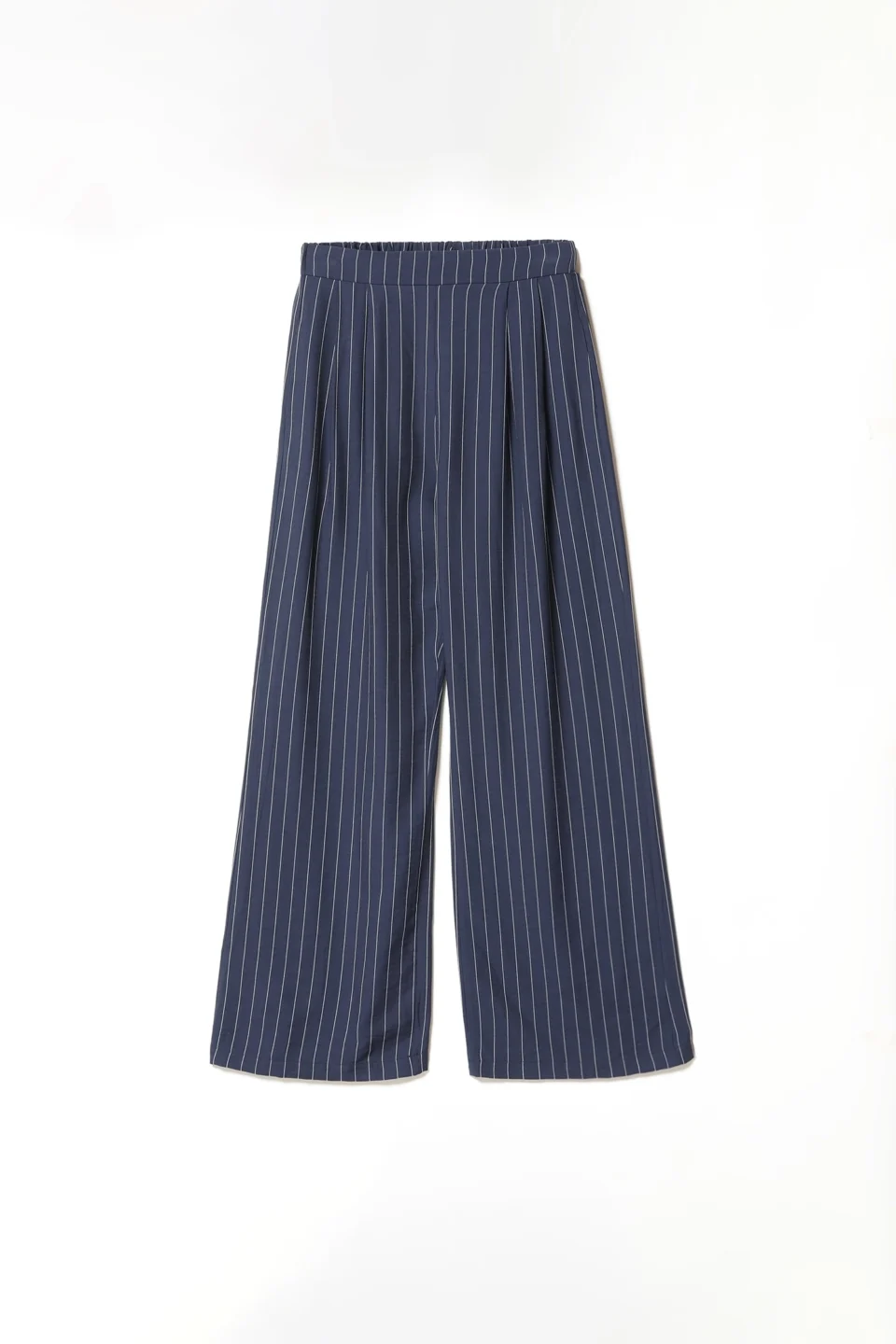 PANTALONE rigato wide leg con comoda chiusura a elastico