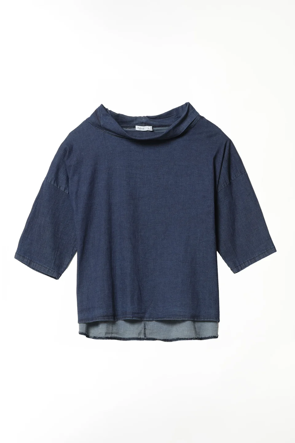 BLUSA denim con scollo a barca risvoltato e manica ampia