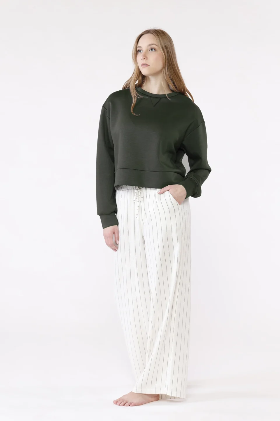 PANTALONE in tessuto tencel wide leg a righe ONEWORLD HYBRID