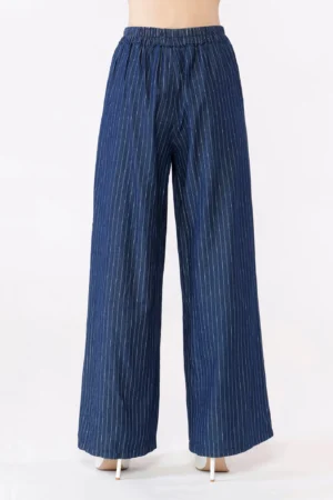 PANTALONE in tessuto tencel rigato con risvolti alle caviglie
