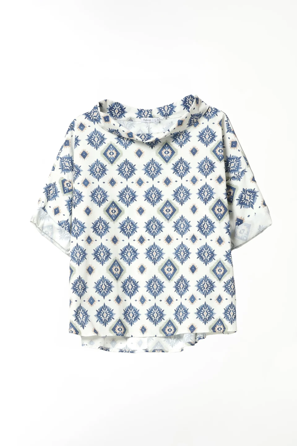 BLUSA stampa fantasia con scollo a barca e manica ampia