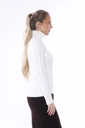 MAGLIA dolcevita con trecce ricamante e orli a costine