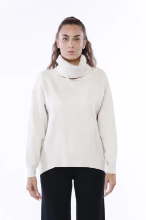 MAGLIA a collo alto con orli a costine e manica ampia