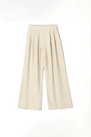 PANTALONE rigato wide leg con comoda chiusura a elastico