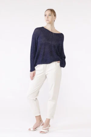 MAGLIA casual con scollo a barca e orli a costine