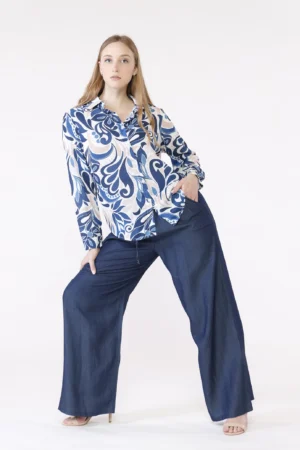 PANTALONE wide leg in viscosa con laccetto elastico di chiusura in vita
