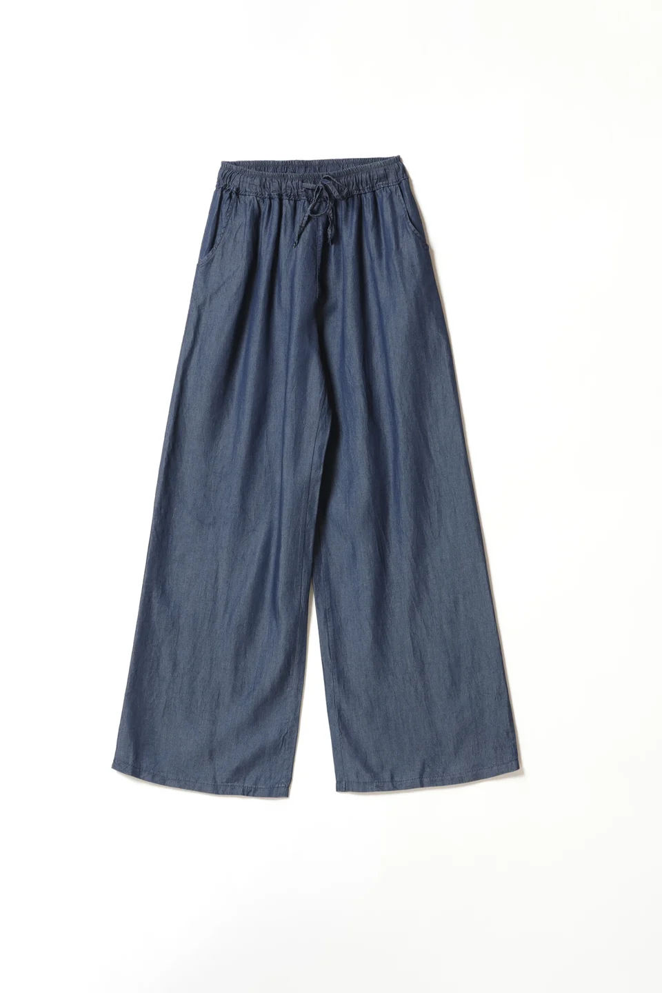 PANTALONE wide leg in viscosa con laccetto elastico di chiusura in vita