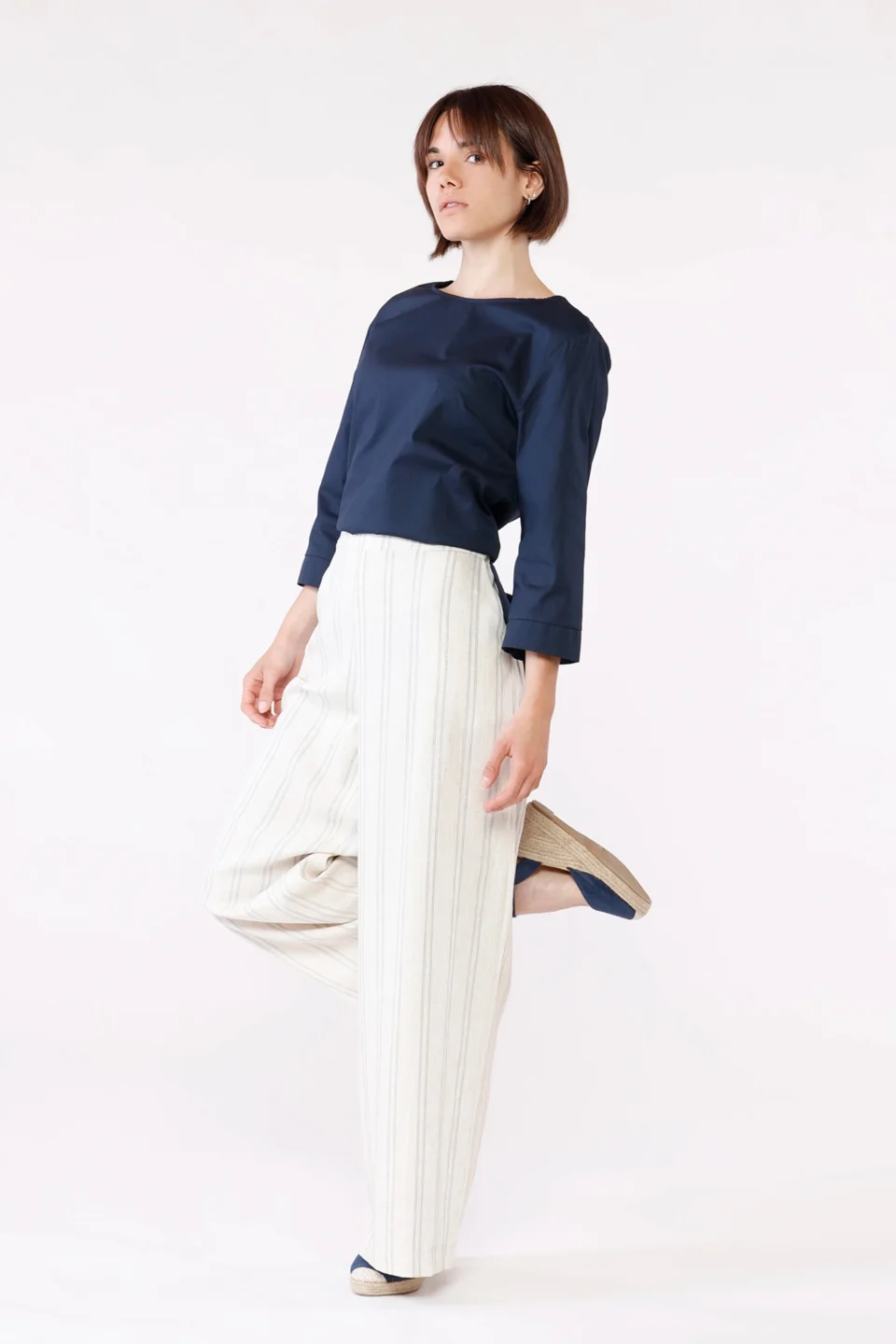 PANTALONE comodo wide leg rigato con tasche laterali ONEWORLD HYBRID