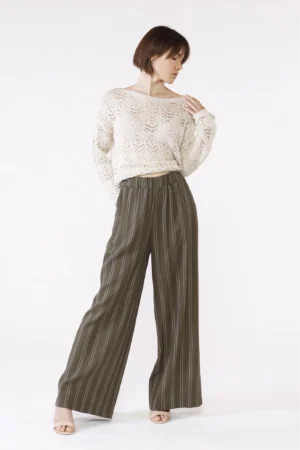 PANTALONE comodo wide leg rigato con tasche laterali