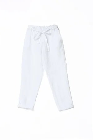 PANTALONE classico in puro lino con elegante nastro alla cintura e comode tasche laterali
