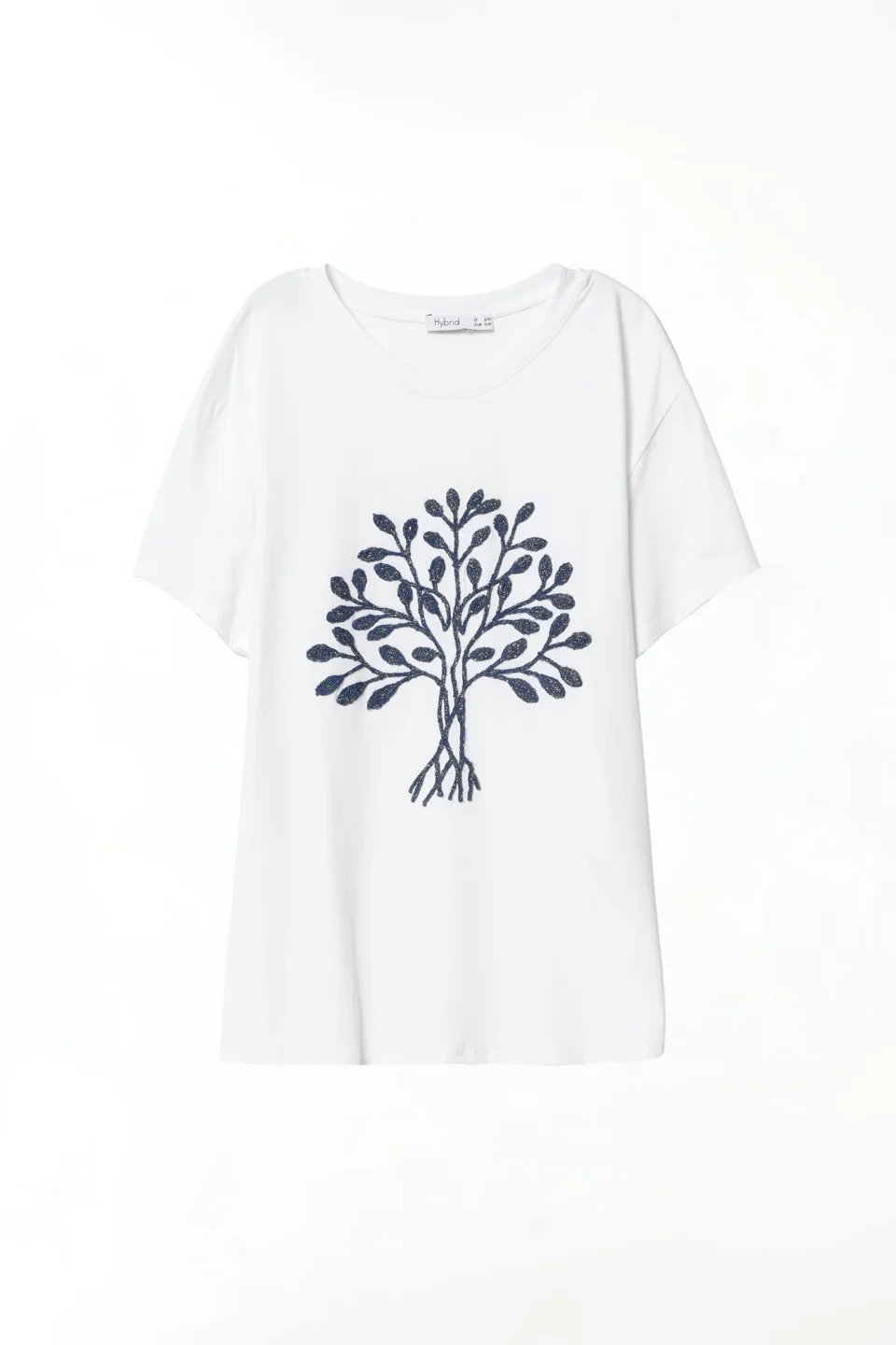 T-SHIRT casual a girocollo con albero della vita ricamato in rilievo