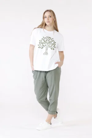 T-SHIRT casual a girocollo con albero della vita ricamato in rilievo