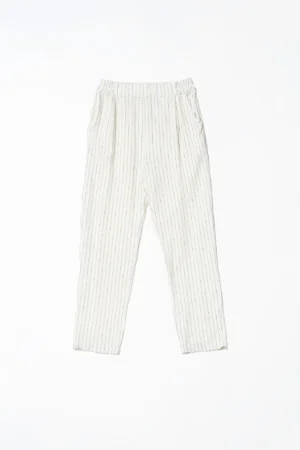 PANTALONE rigato con risvolti alle caviglie di tendenza ed elastico di chiusura in vita