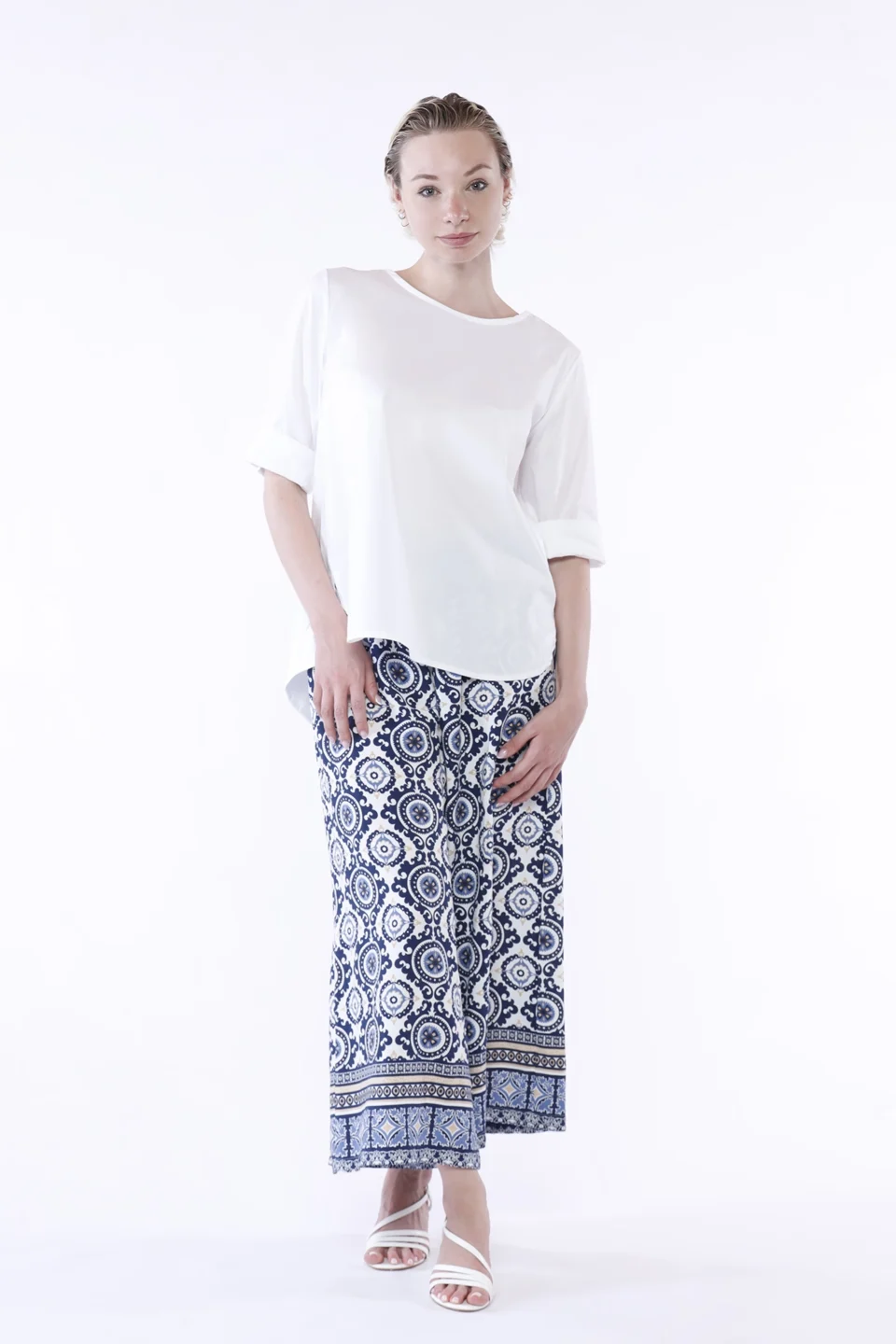 BLUSA in fresco cotone ampia con scollo a giro e maniche a kimoono ONEWORLD HYBRID