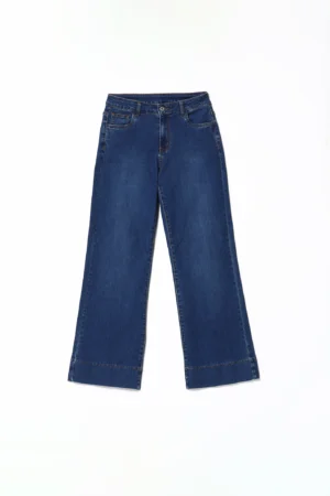 PANTALONE Jeans a palazzo con orlo alto e bottone di chiusura